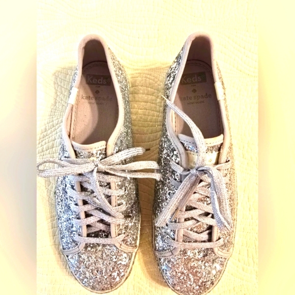 Keds X Kate Spade Ladies Silver Glitter Sneakers - Picture 1 of 7